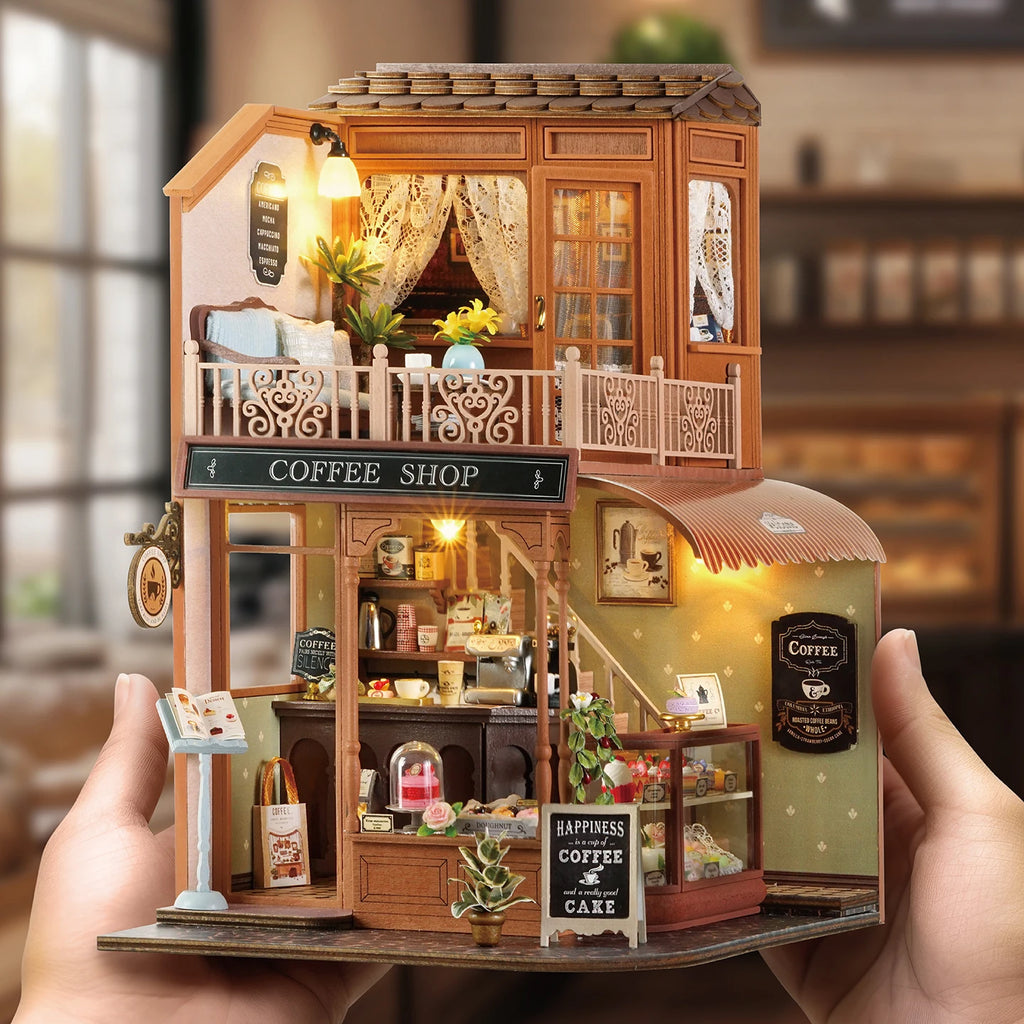 New DIY Miniature House Kit - Encounter with Time,Melody of Happiness' Retro Sweet Style Coffee-Themed Creative Gift