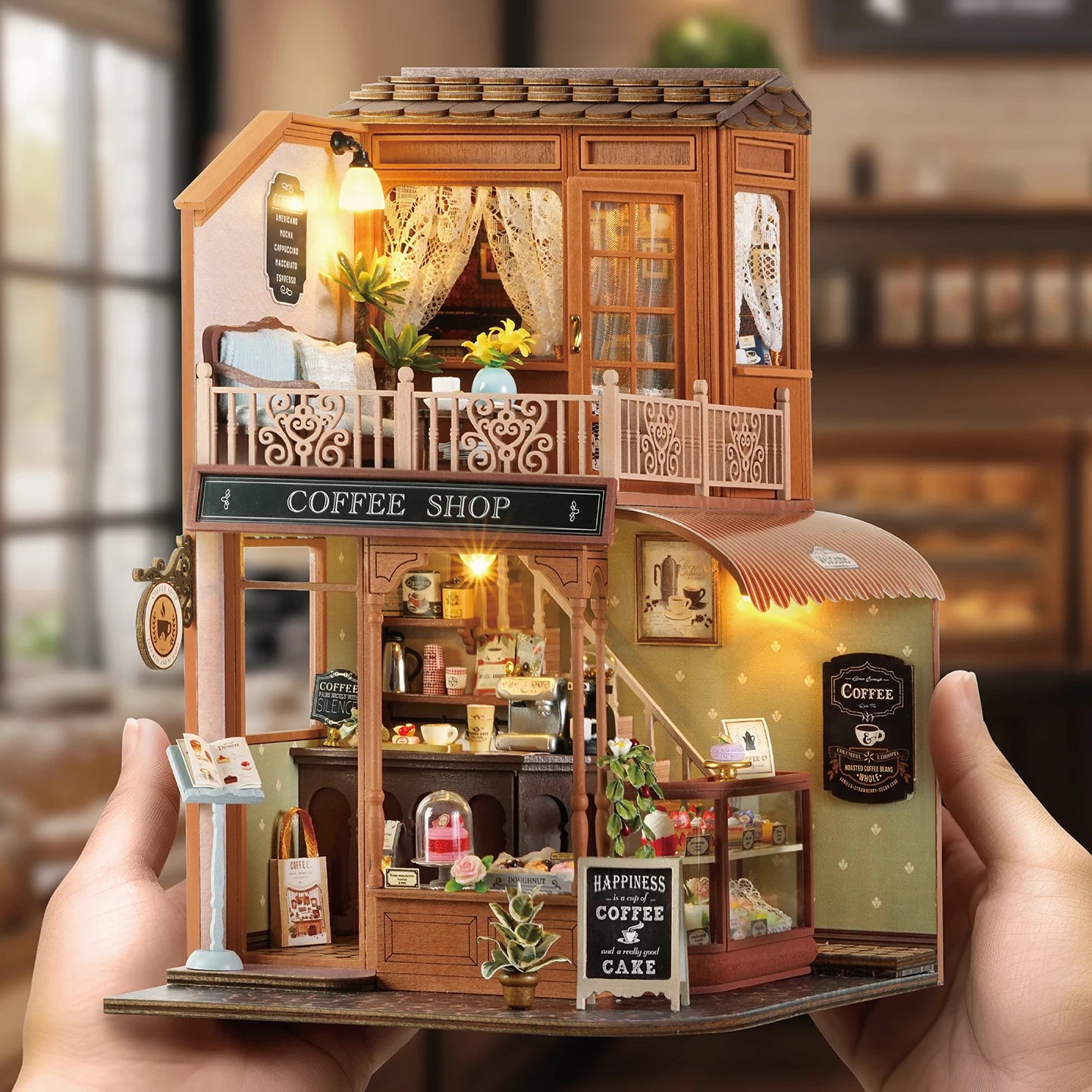 New DIY Miniature House Kit - Encounter with Time,Melody of Happiness' Retro Sweet Style Coffee-Themed Creative Gift