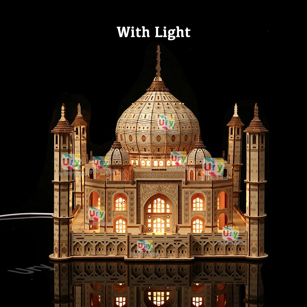 3D Wooden Puzzle House Royal Castle Taj Mahal With Light Assembly Toy For Kids Adult DIY Model Kits Desk Decoration for Gifts