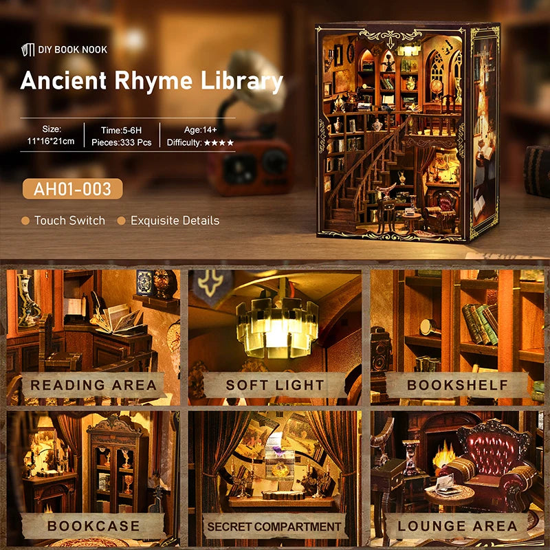 DIY Book Nook Kit - 3D Wooden Ancient Rhyme Library Creative Christmas & Black Friday Gift Miniature Desktop Decor