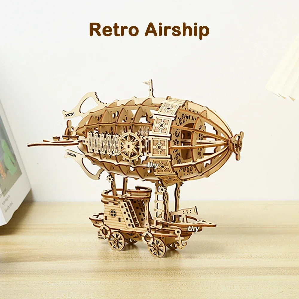 Ury 3D Wooden Puzzle Retro Airship Balloon Car Steam Age Assembly Model Game for Children Adult DIY Toys Kits Decoration Gifts