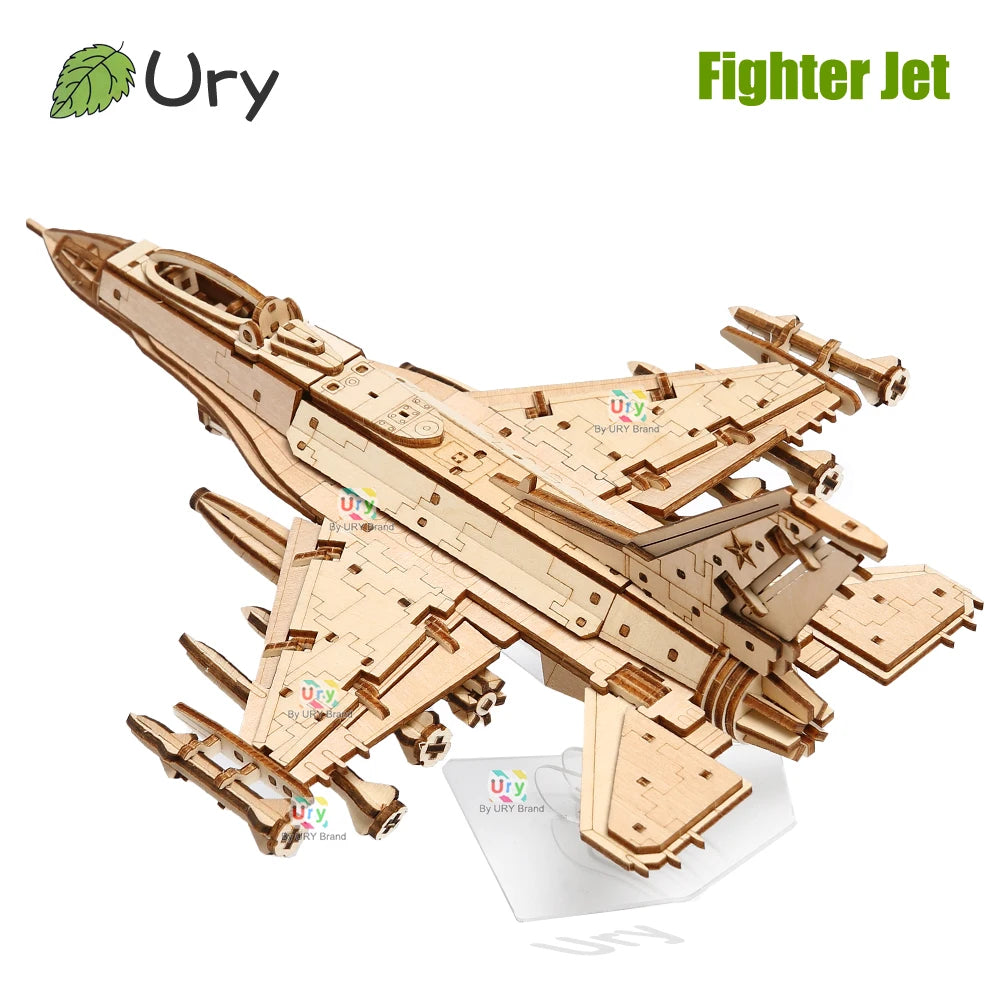 Ury 3D Wooden Puzzle WW2 Military Army Fighter Plane Jet Warcraft Assemble Model DIY Kits Toy Desk Decoration Gifts for Kids Boy