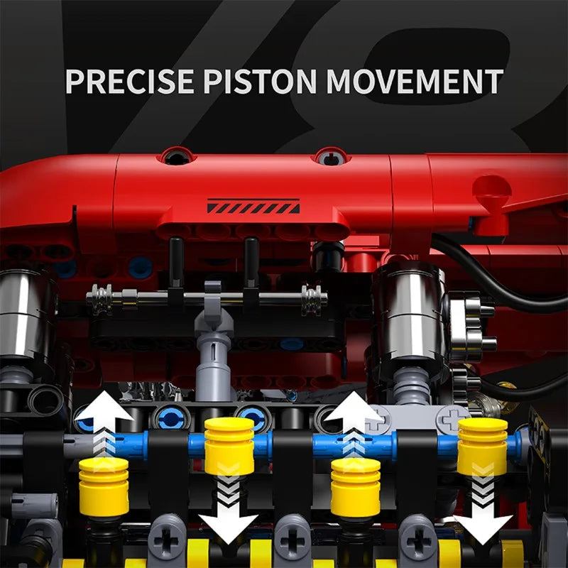 T5011 V8 Turbo Engine Model Electric Motorized 1370PCS Building Kit Sports Car Blocks Teens Adults DIY