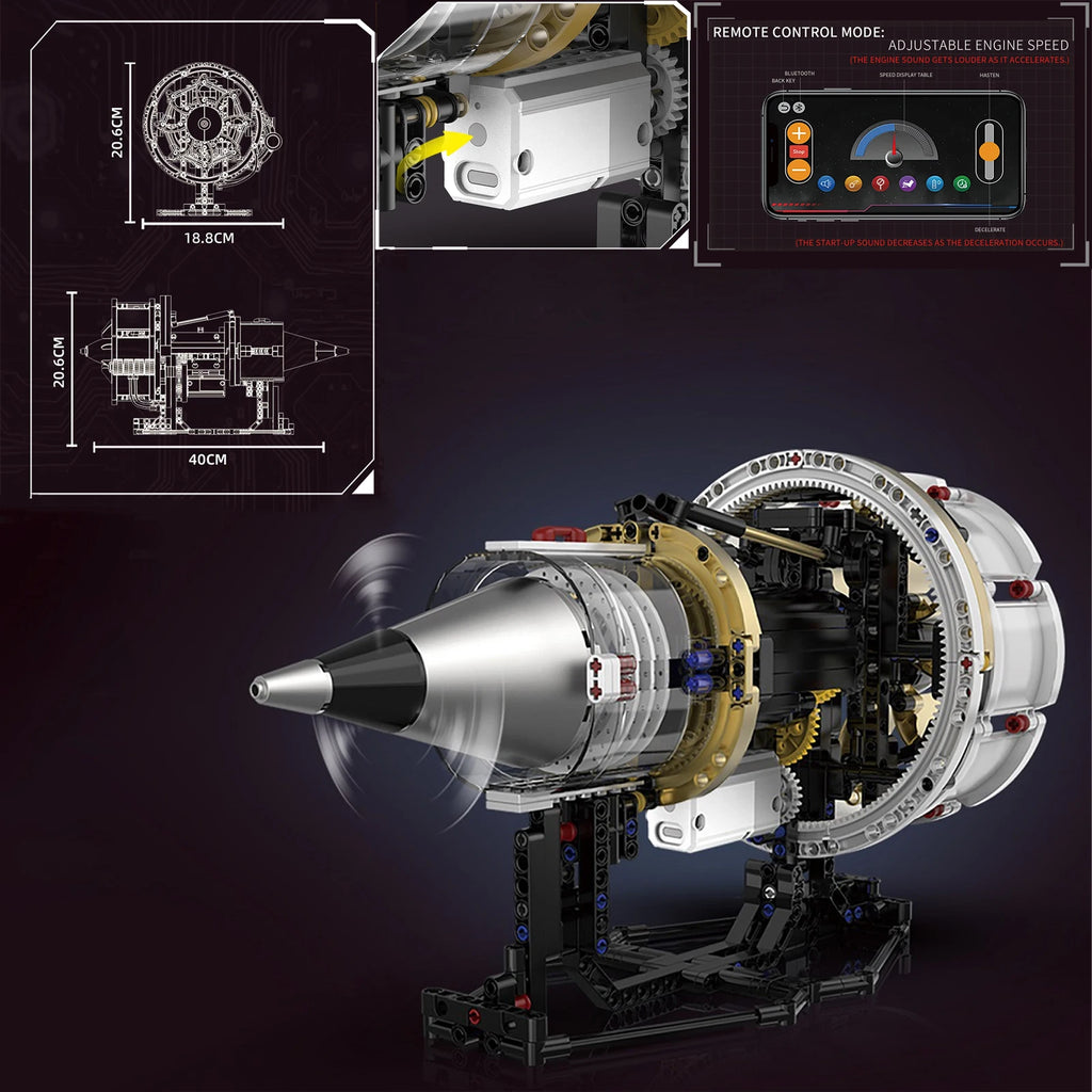 K96208 Aerospace Turbofan Engine Building Block Model Kit App Programming with Light Kit Brick Collection Ornaments Adult Gift