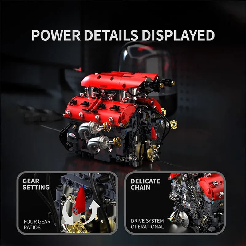 T5011 V8 Turbo Engine Model Electric Motorized 1370PCS Building Kit Sports Car Blocks Teens Adults DIY