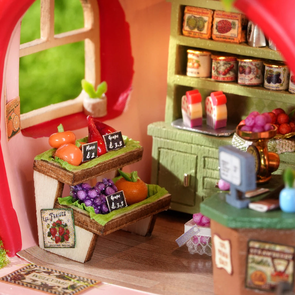 DIY Miniature Scene Fruit Town Bear Berry Shop Wooden Model House - Home Display Collectible Decor Creative Gift