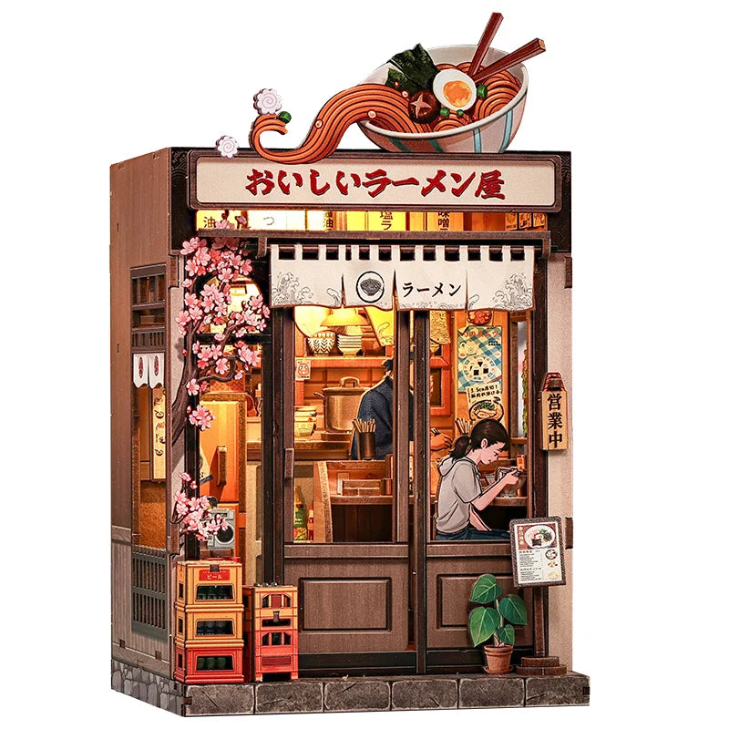 CUTEBEE Book Nook Kit DIY Music Box Wooden Doll House with Touch Light Miniature Model for Amazing Gifts Oishii Kyoto
