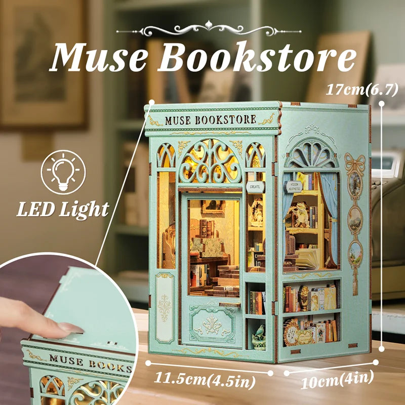 CUTEBEE DIY Book Nook Kit Wooden Bookstore Dollhouse with Light Miniature House Model for Bookshelf Creative Christmas Gift Idea