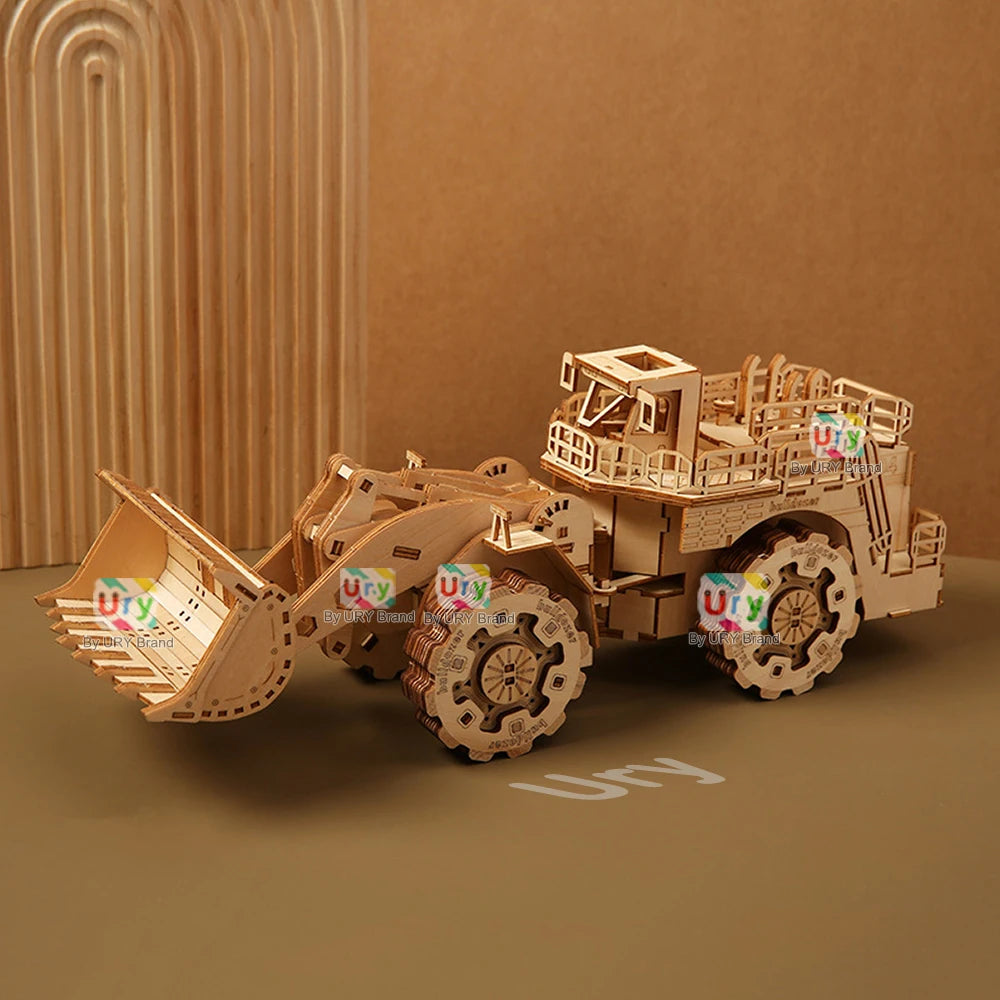 Ury 3D Wooden Puzzle Movable Engineering Vehicle Forklift Bulldozer Assembly Truck Car Model DIY Toys Decoration Gift for Kids