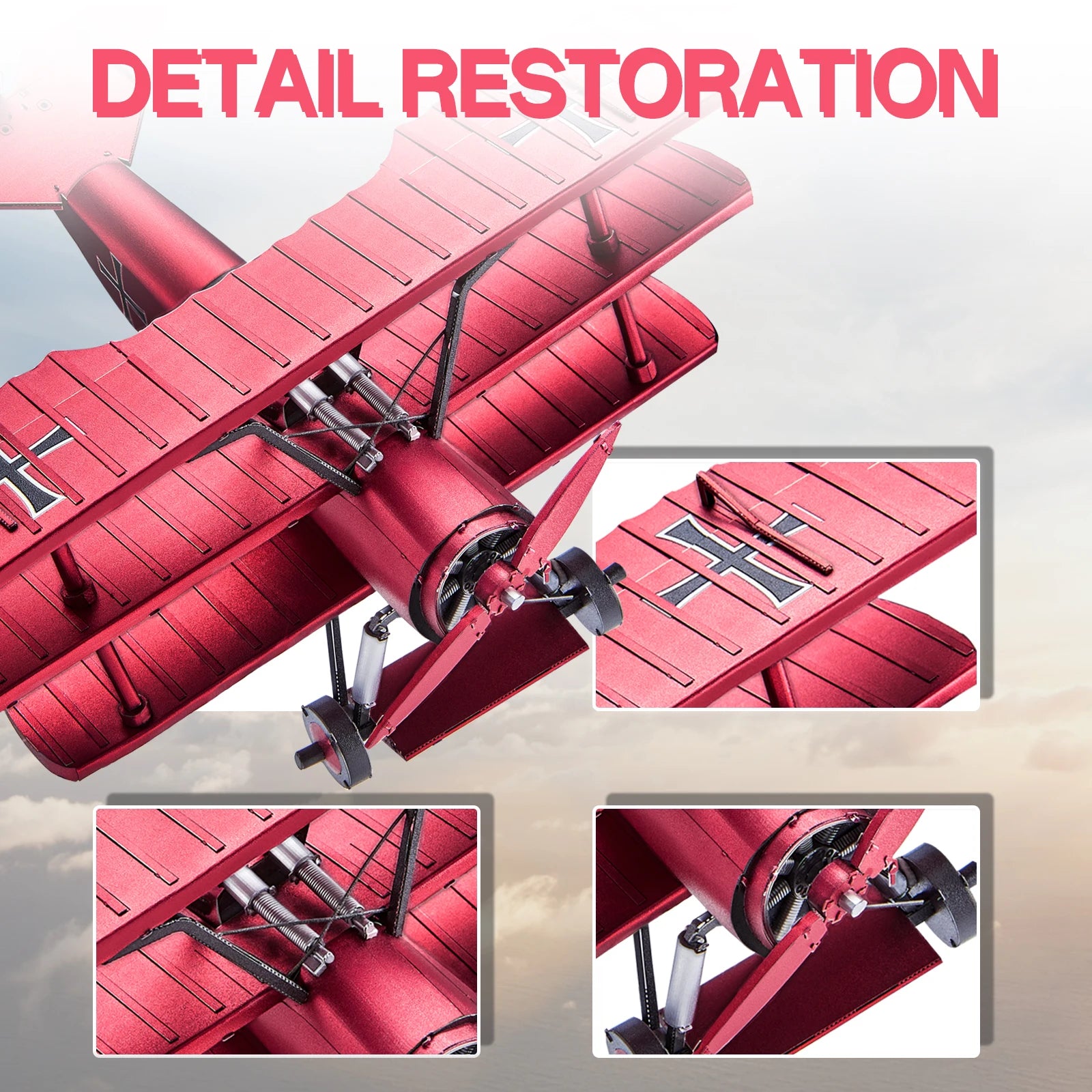 Piececool 3D Metal Puzzles Fokker Dr-1 Triplane Assembly Metal Model Kits for Teen DIY Jigsaw Building Blocks Creative Gifts