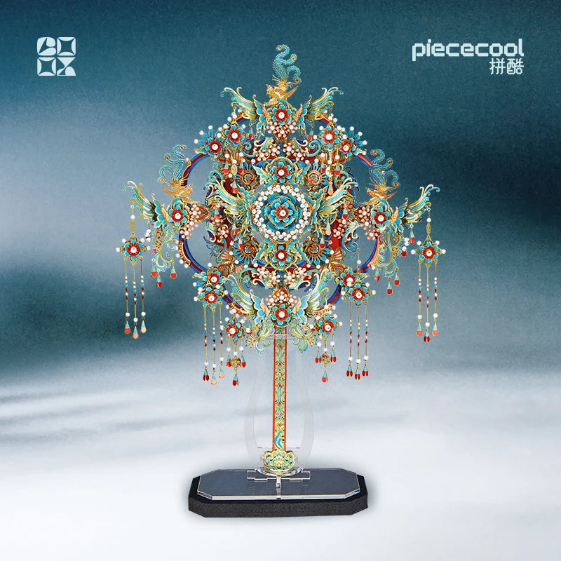 Piececool 3D Metal Model Kits Puzzles Kingfisher Fan Chinese Style Model Building Kits Assembly Jigsaw DIY for New Year Gifts
