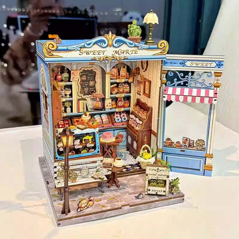CUTEBEE Wooden Miniature House DIY Book Nook Kit 3D Magic Dollhouse Bookshelf Insert for Home Desk Decorative Display Gift Ideas