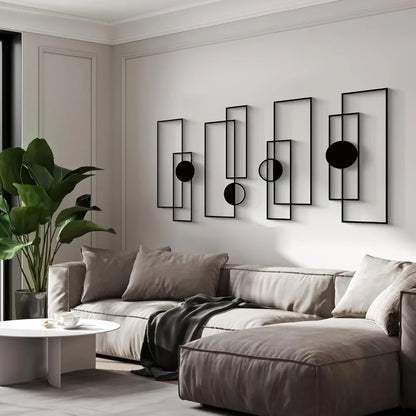 4pcs/set Chic Metal Wall Art Set Abstract Geometric Sculptures 3D Textured Modern Decor for Living Room