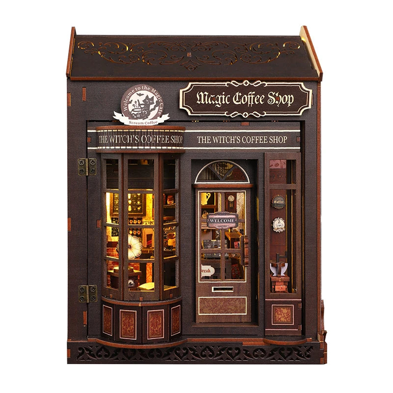 Magical Coffee DIY Book Nook Kit - 3D Miniature House Model, Creative Bookshelf Decor Gift Black Friday