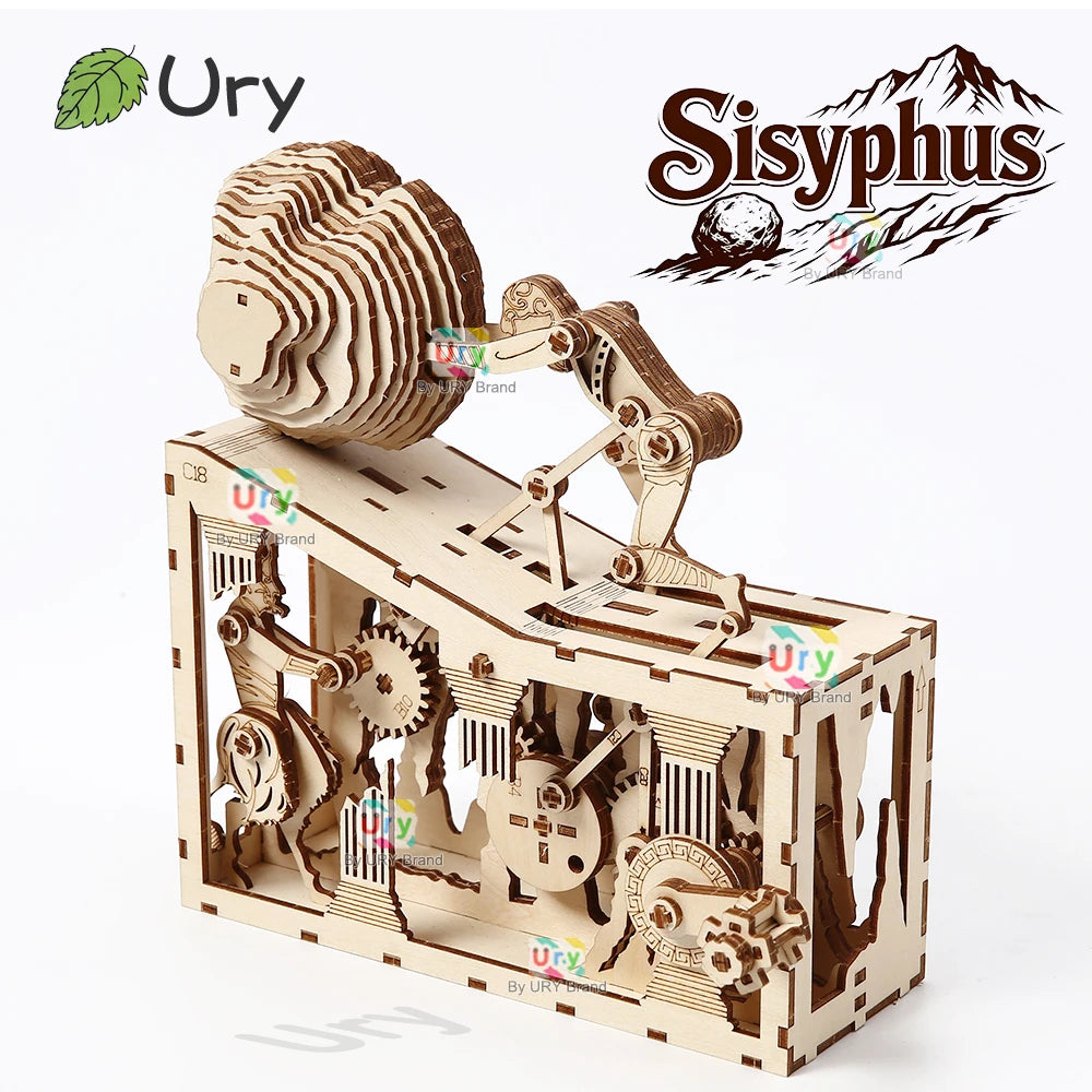 Ury 3D Wooden Puzzle Sisyphus Ancient Greek Mythological Stories Mechanical Gear Model Assembly Educational Toys Gift for Kids