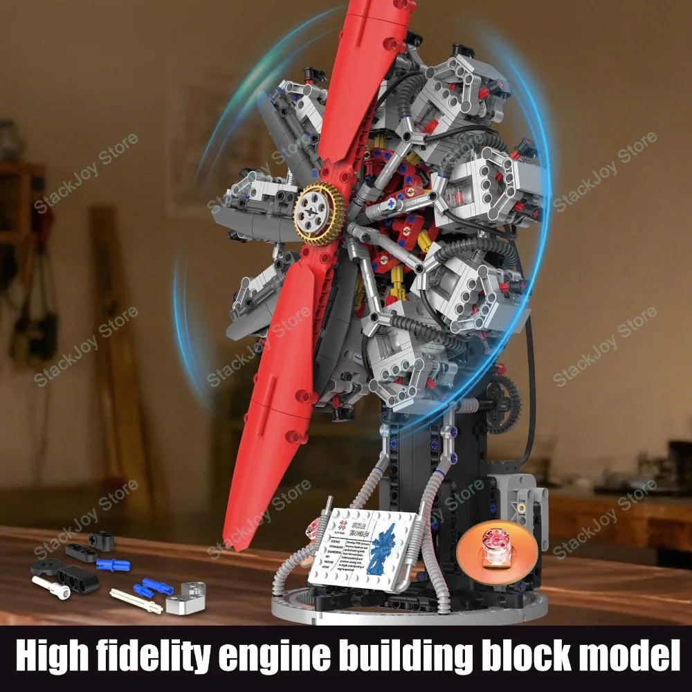 K96214 1100PCS Radial Aircraft Engine Model Light Version 9-Cylinder Building Kit with Realistic Mechanics for Adults  Teens