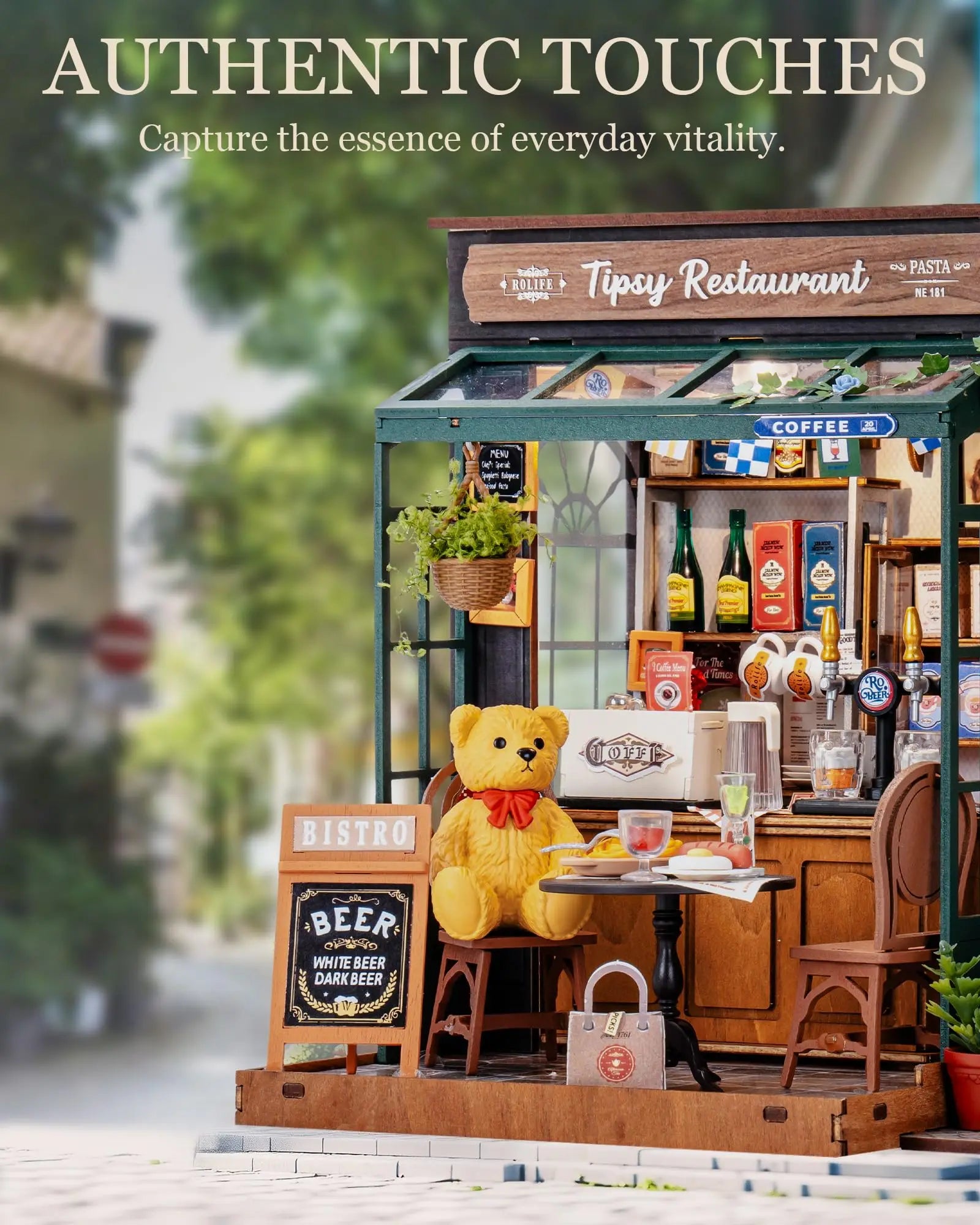 Robotime Rolife Tipsy Restaurant Miniature Dollhouse 3D Wooden Puzzle Bistro Bar Design Gifts for Family Home Decoration Toys