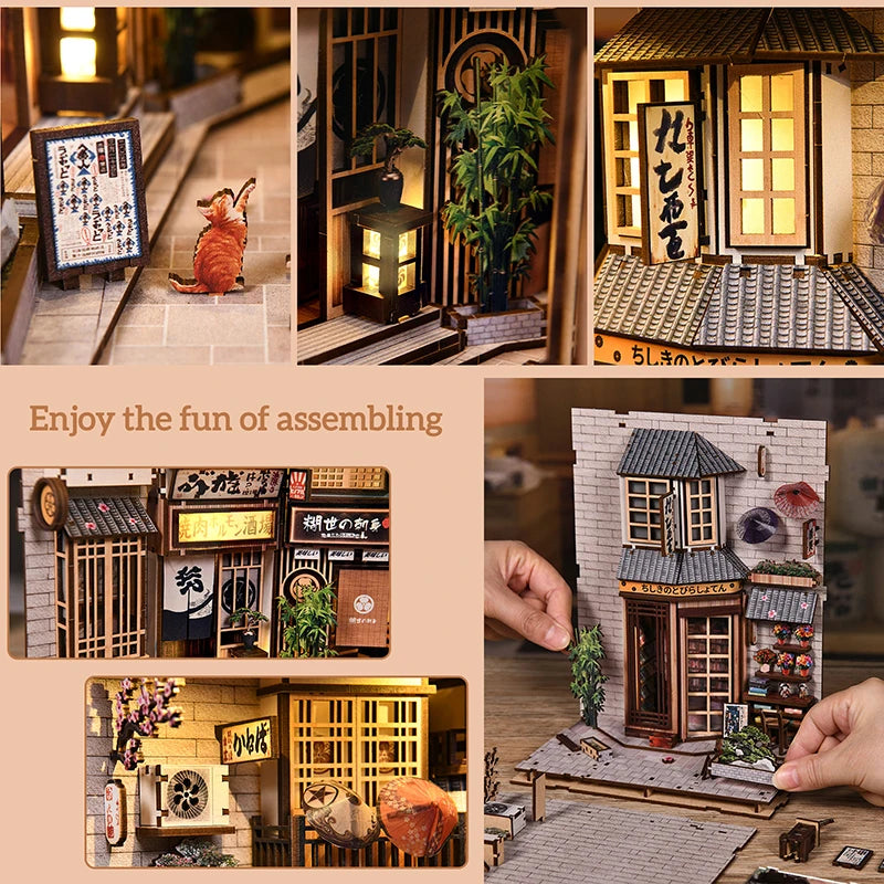 Cat's Alley DIY Miniature House - 3D Wooden Book Nook Kit, Hand-Assembled Bookend & Home Decor, Christmas and Black Friday