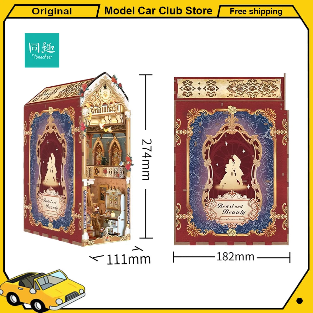 Tonecheer Beauty and The Beast Bookend Book Nook Diorama Model Kit 3D Wooden Puzzle Wooden Dollhouse Decoration Birthday Gift