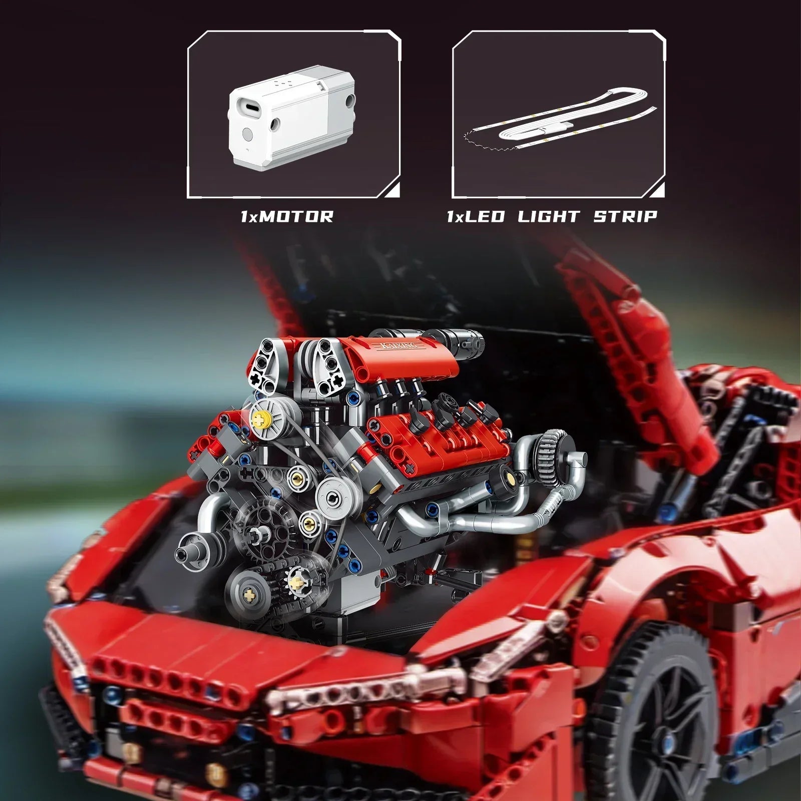 KAIXING K96203 660PCS Motorized V8 Engine Building Kit with LED & APP Control STEM Educational Toys
