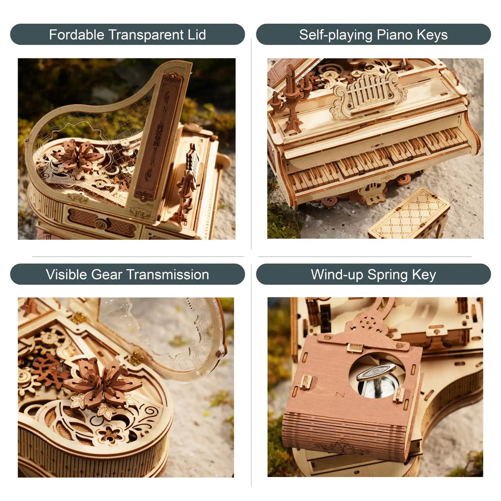 Robotime Rokr Magic Piano Mechanical Self-playing Music Box for Kids and Adults Building Block Kits Toys 3D Wooden Puzzle AMK81