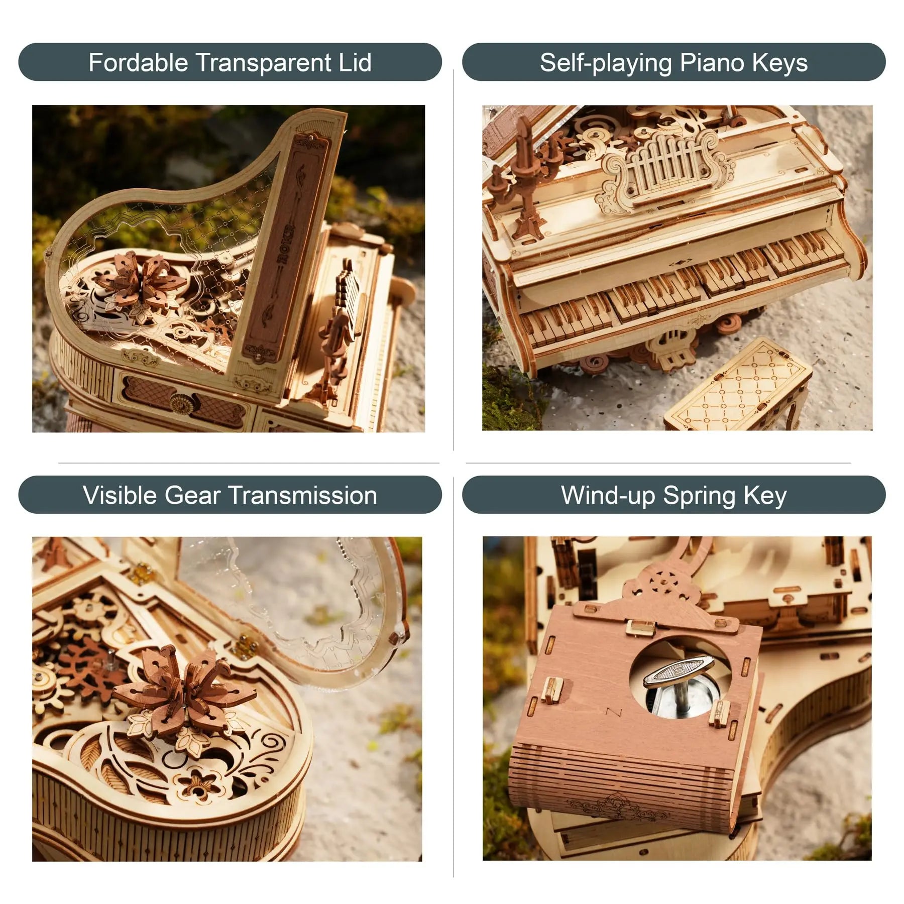 Robotime Rokr Magic Piano Mechanical Self-playing Music Box for Kids and Adults Building Block Kits Toys 3D Wooden Puzzle AMK81