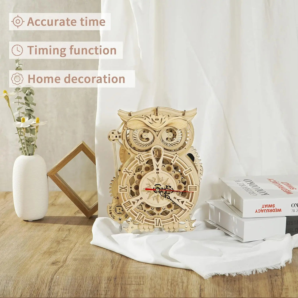 Robotime ROKR 3D Wooden Puzzle Owl Clock Model Building Kit Toys for Children Kids Boys LK503