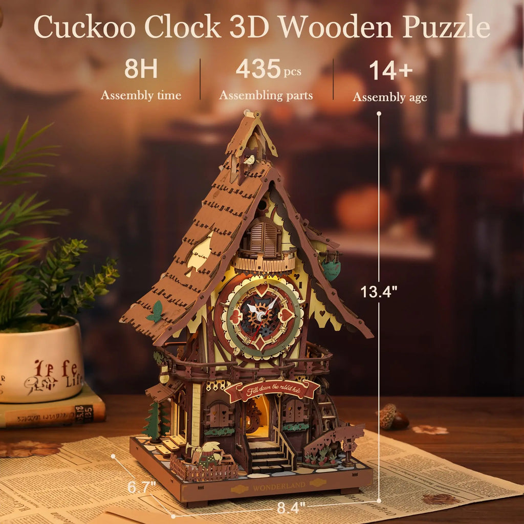 Robotime ROKR Cuckoo Clock Mechanical 3D Wooden Puzzle Christmas Cuckoo Clock Building Kit Holiday DIY Project for Teens Adults