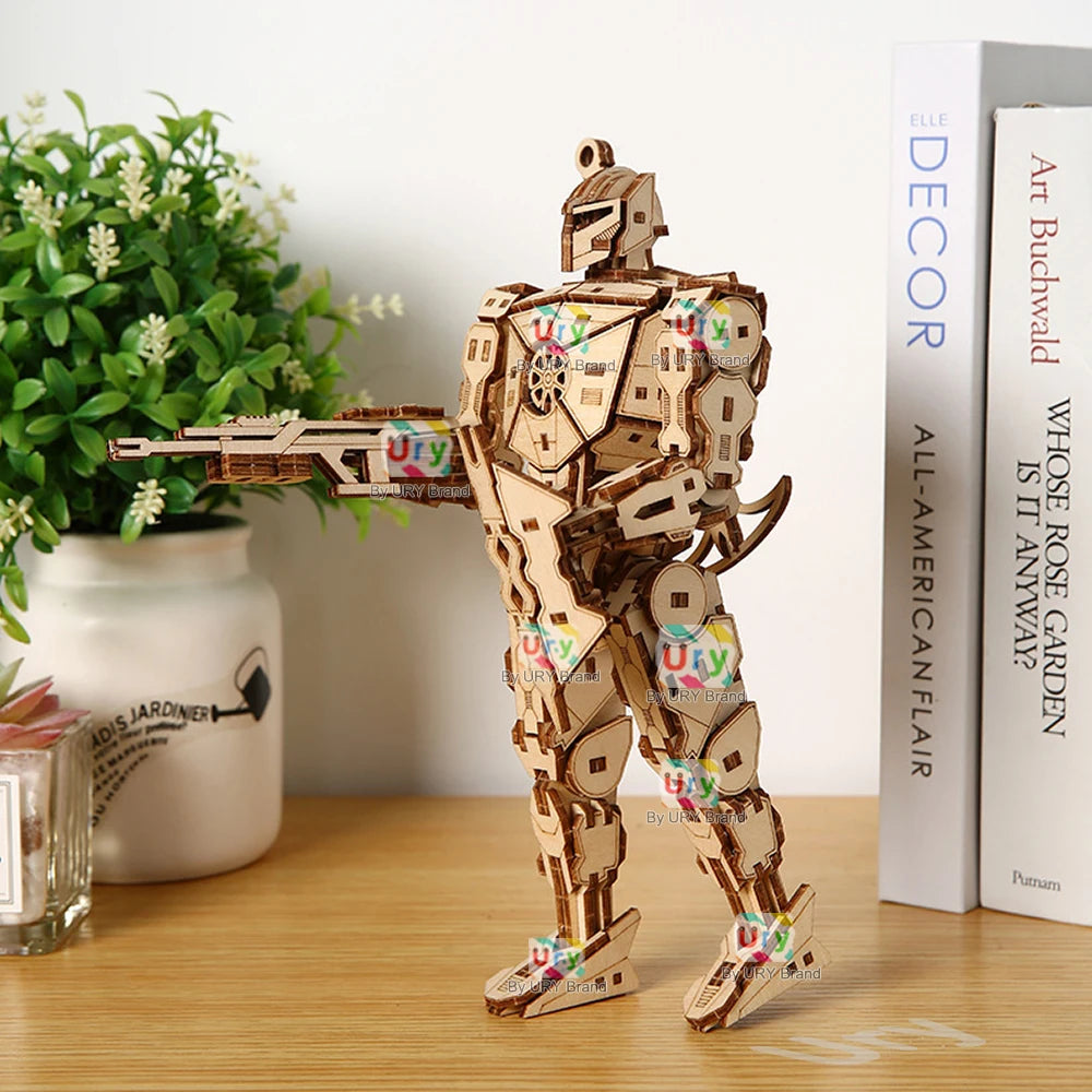 Ury 3D Wooden Puzzle Robot Armored Mech Mechanical Combat Warrior Fighter Assembly Model DIY Toys Decoration Gift for Boys Kids