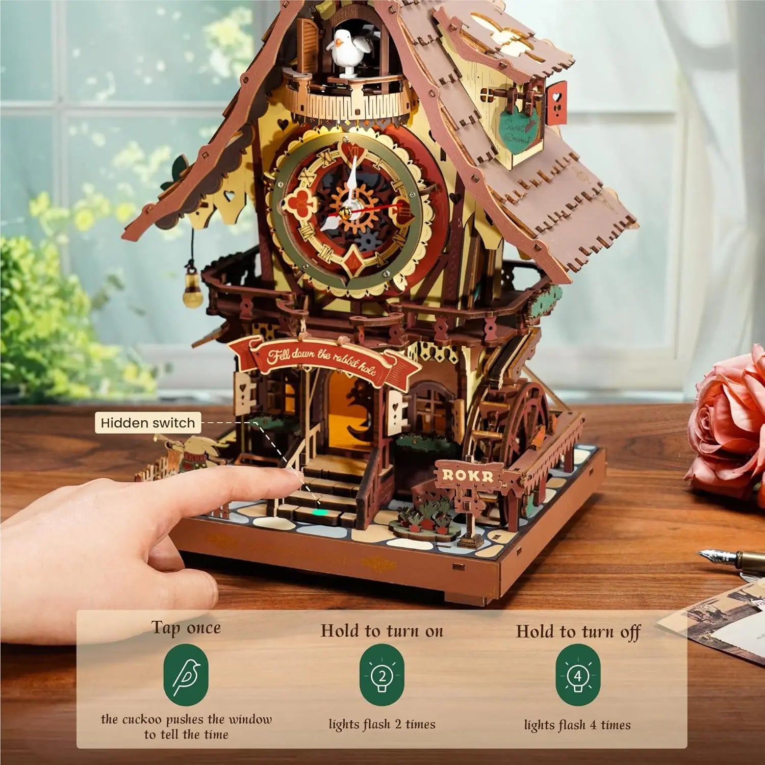 Robotime Rokr 3D Wooden Puzzle Cuckoo Clock Kit Black Forest Style with Working Bird  DIY Clock Model Kit for Kids Adults Model