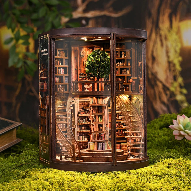 3D Book Niche "Wisdom Ring" DIY Miniature House Assembly Model - Micro-Scale Diorama Bookstand, Creative Gift