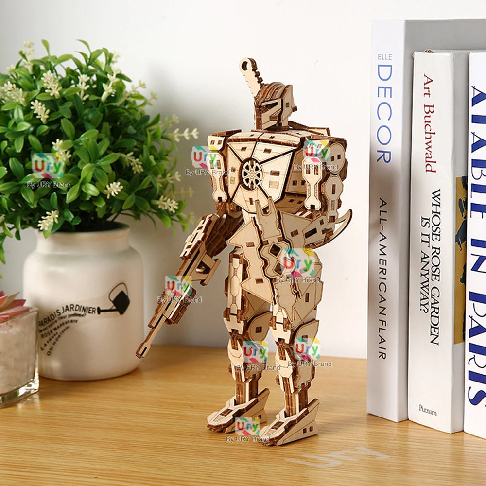 Ury 3D Wooden Puzzle Robot Armored Mech Mechanical Combat Warrior Fighter Assembly Model DIY Toys Decoration Gift for Boys Kids