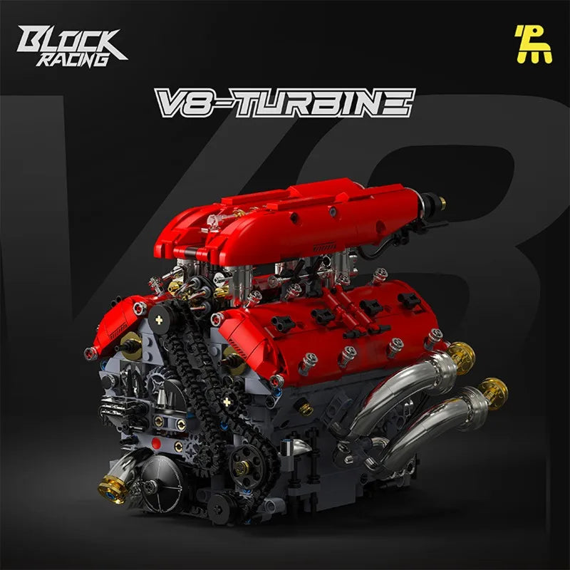 T5011 V8 Turbo Engine Model Electric Motorized 1370PCS Building Kit Sports Car Blocks Teens Adults DIY