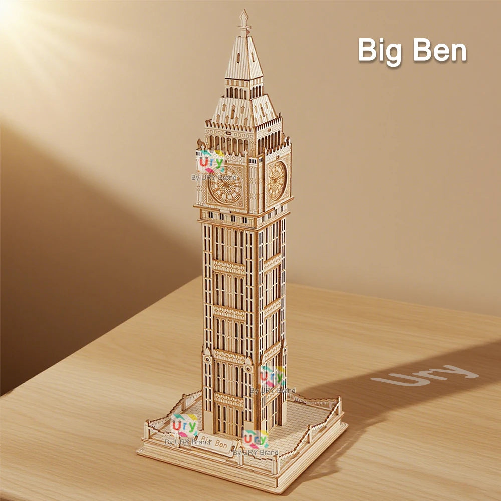 Ury 3D Wooden Puzzle Leaning of Pisa Big Ben Famous European UK Attractions Building World Architecture Model DIY Toy Decoration