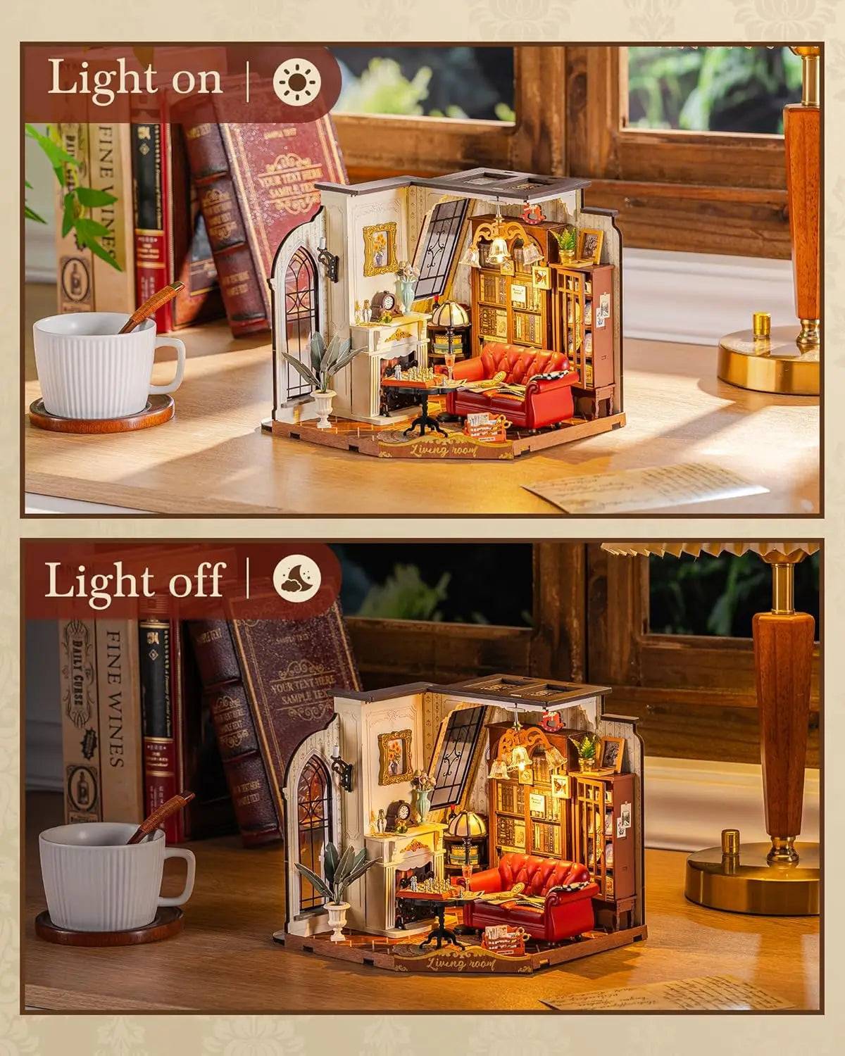 Robotime Rolife Catherine's Living Room DIY Miniature House Kit Wooden Dollhouse Model Building Kit With LED and Furniture DG175