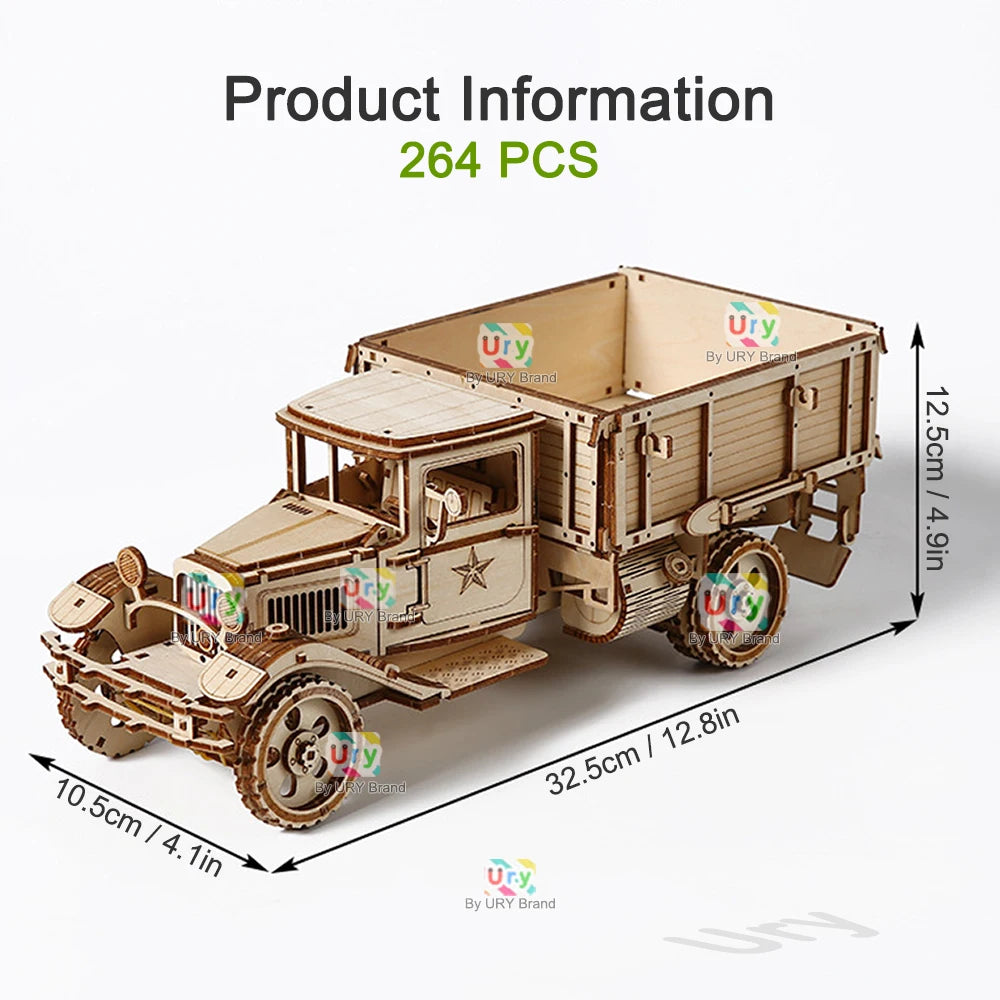 Ury 3D Wooden Puzzle Movable Engineering Transport Vehicle Assembly Truck Car Autotruck Model DIY Toys Decoration Gift for Kids