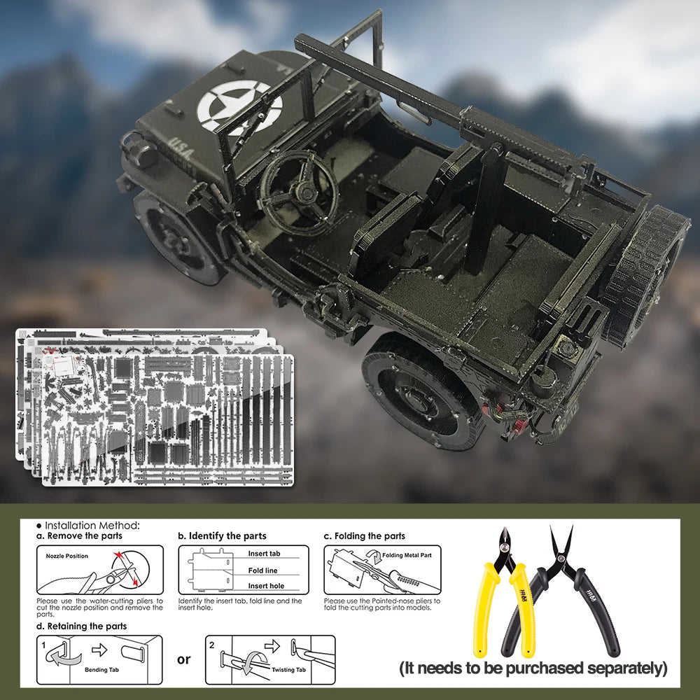 Piececool 3D Puzzles Metal Willys MB SUV Model Building Kits Creative Toys for Adult DIY Sets