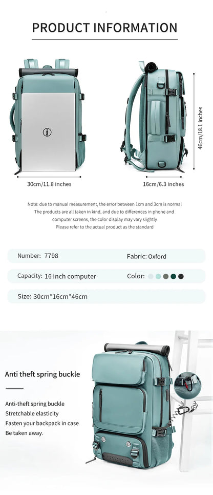 XOKY Large Travel Backpack Boardable Backpack USB Charging Waterproof Outdoor Travel Backpack independent shoe compartment 8102