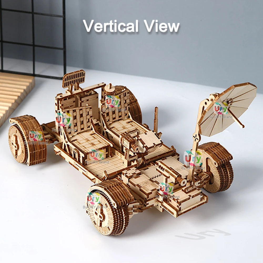 Ury 3D Wooden Puzzle Truck Lunar Rover Space Car Movable Retro Exploration Vehicle Assembly Model DIY Decoration Gift for Kids