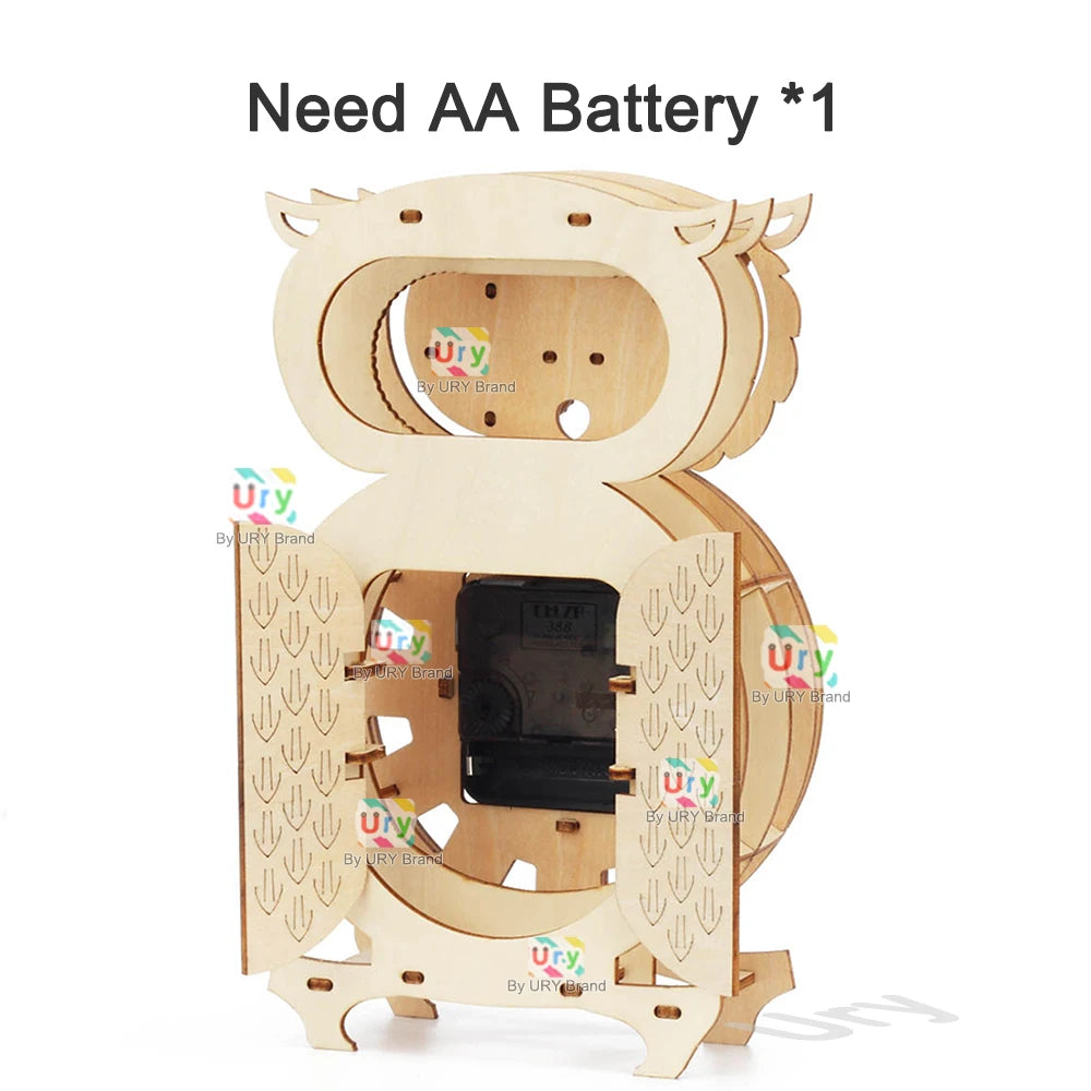 Ury 3D Wooden Puzzle Retro Pendulum Owl Wall Clock Model Set Hygrometer Mechanical Gear Decoration Hand-assembled Toy Kids Gift
