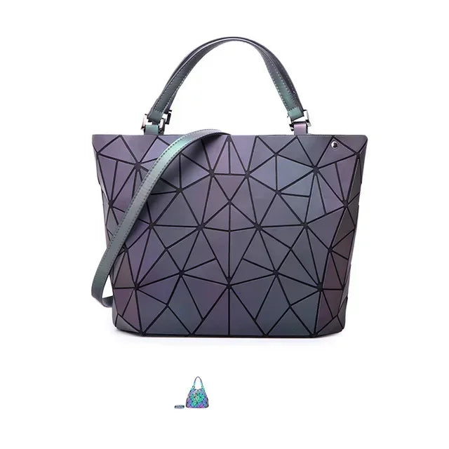 Luminous  big bag Holographic reflective geometric bags for women 2024 Quilted Shoulder Bags female Handbags bolsa feminina