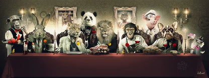 Funny The Last Supper Art Gorilla, Leopard, Lion, French Bulldog Posters Animals Canvas Painting Wall Art Living Room Home Decor