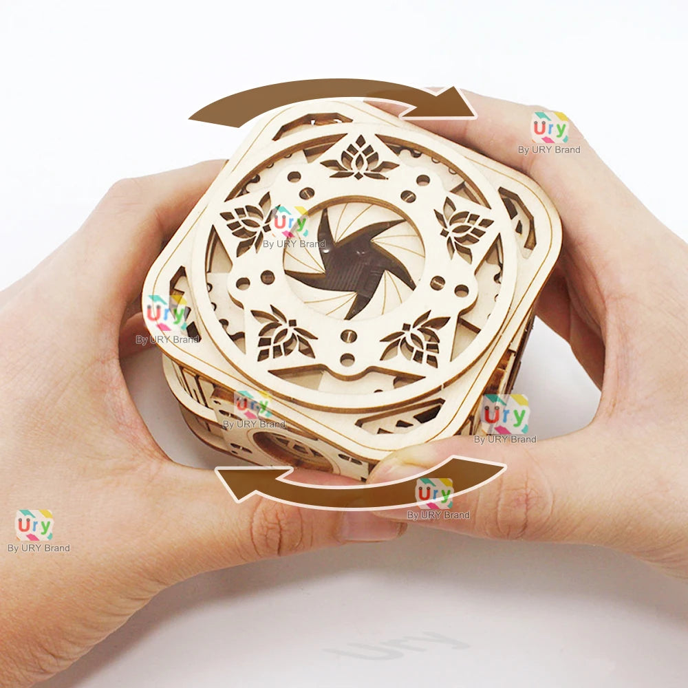 URY 3D Wooden Puzzle Mini Music Antique Password Treasure Proposal Ring Box Lockbox DIY Advanced Assembly Creative Gift for Girl