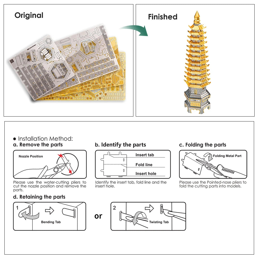 Piececool 3D Metal Puzzles WENCHANG Tower Building Kits for Adult DIY Model Kits Brain Teaser Toys Best Birthday Gift