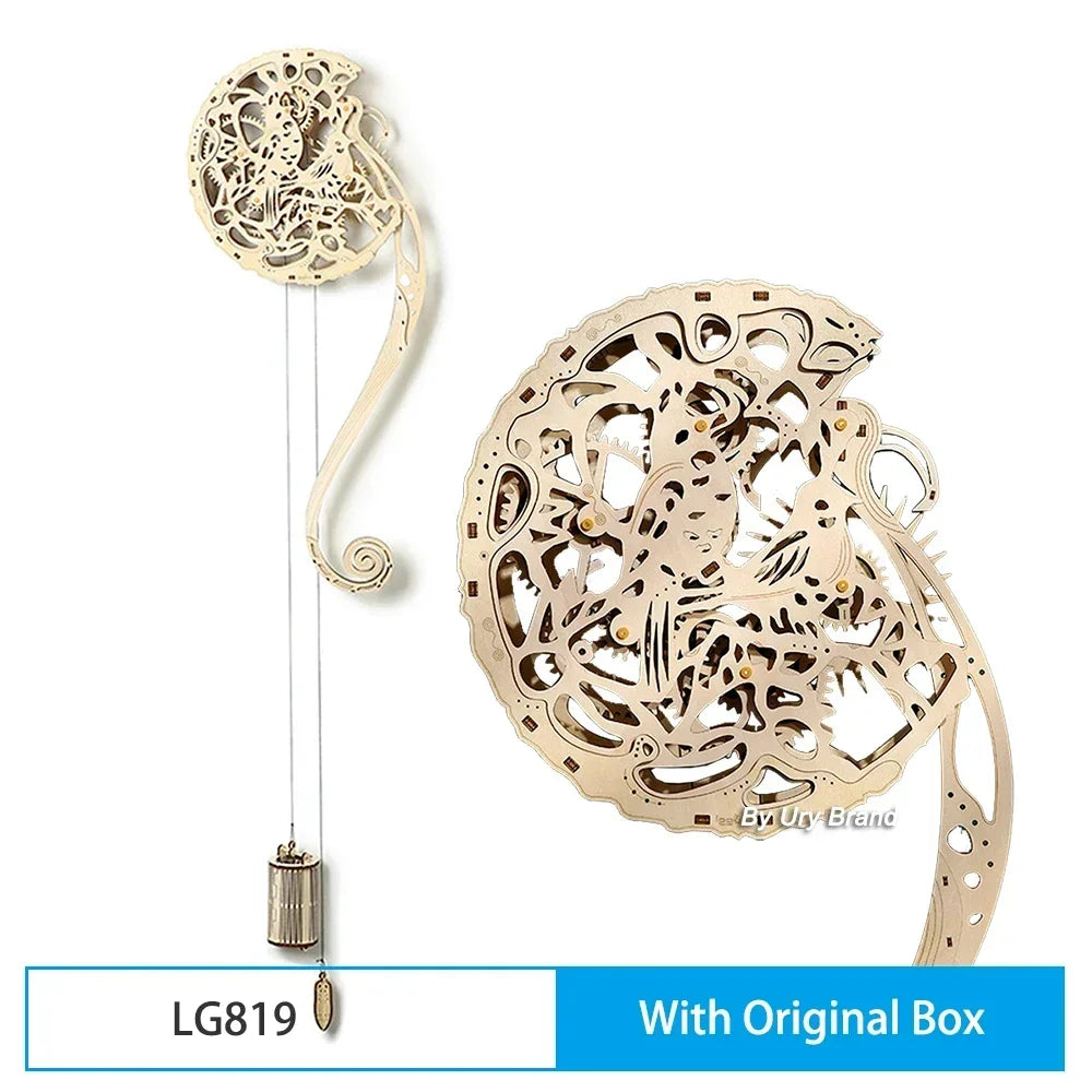 URY DIY 3D Wooden Puzzle Owl Wall Clock Mechanical Model Building Retro Style Pendulum Assembly Home Decoration for Kids Gifts