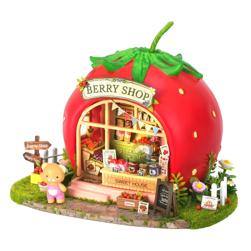 DIY Miniature Scene Fruit Town Bear Berry Shop Wooden Model House - Home Display Collectible Decor Creative Gift