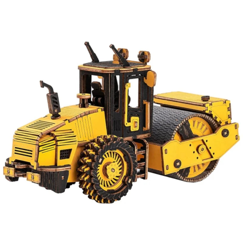 Robotime Rokr 3D Puzzles Wooden Model Car Kits Engineering Road Roller Model DIY Wooden Building Kits for Kids Gift for Birthday