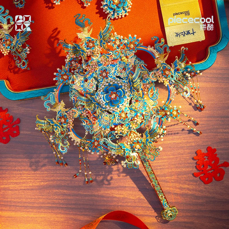 Piececool 3D Metal Model Kits Puzzles Kingfisher Fan Chinese Style Model Building Kits Assembly Jigsaw DIY for New Year Gifts