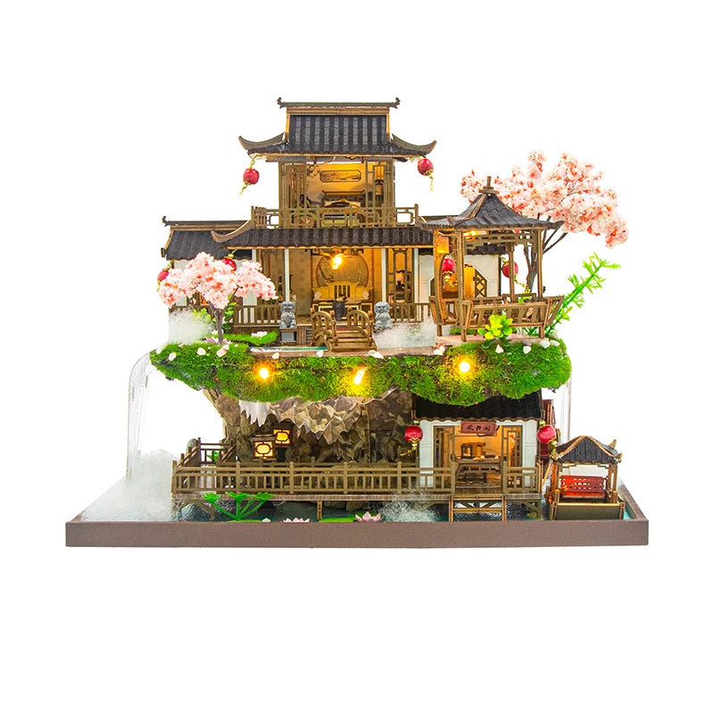New Arrival Vintage Courtyard Miniature Building Model - Large Wooden Villa DIY Craft, Creative Gift for Christmas Halloween