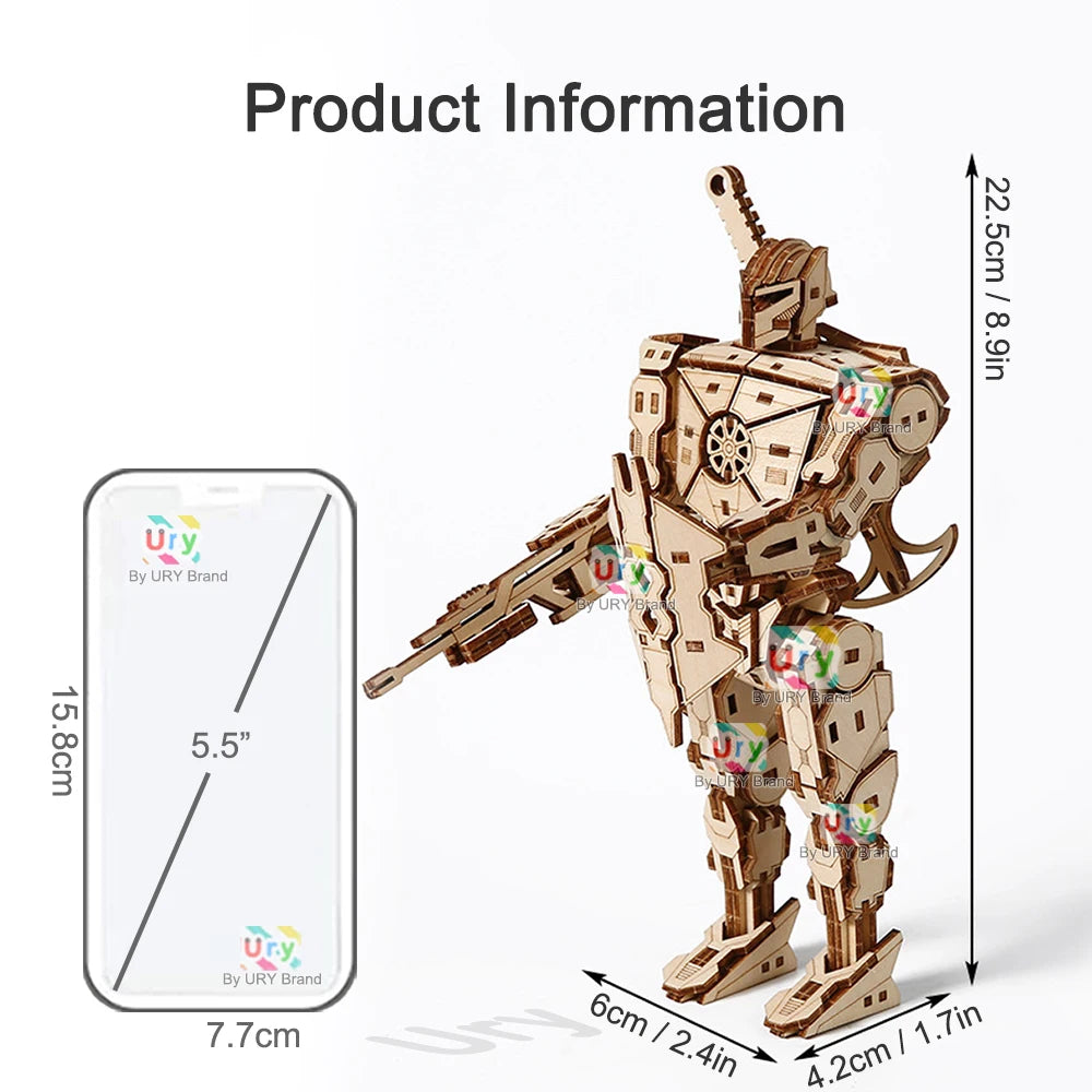 Ury 3D Wooden Puzzle Robot Armored Mech Mechanical Combat Warrior Fighter Assembly Model DIY Toys Decoration Gift for Boys Kids
